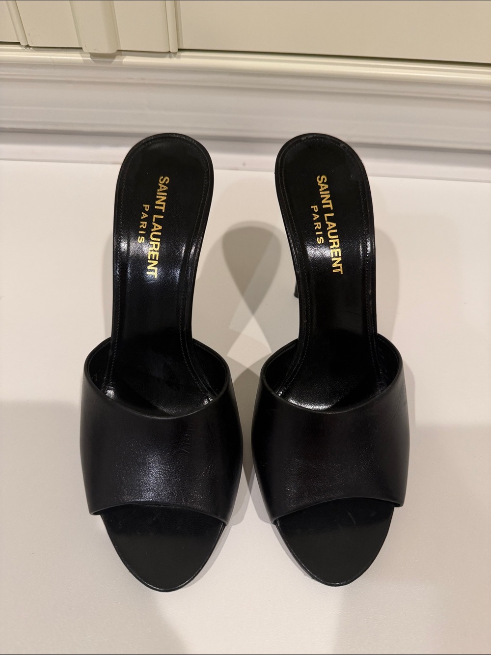 Saint Laurent Black Leather Open-Toe Mules